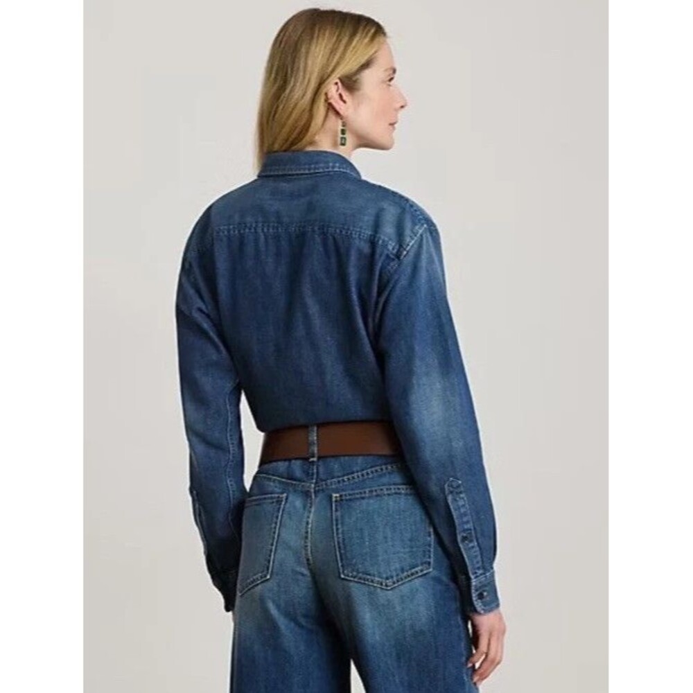 Lauren Ralph Lauren Women's 100% Cotton Denim Shirt Blue Atecco Wash Size XL - Picture 3 of 13